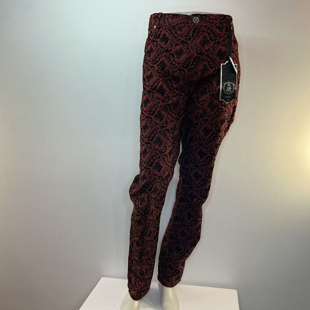 SUKO JEANS Women's Burgundy Skinny Leg Flocking Jeans - Size 16 - NWT